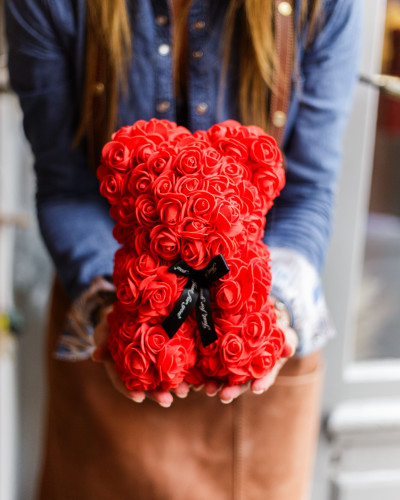 Ours « Coeur Passion » en roses
