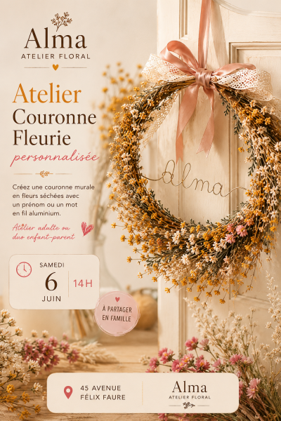 Atelier Couronne murale personnalisée en fleurs séchées